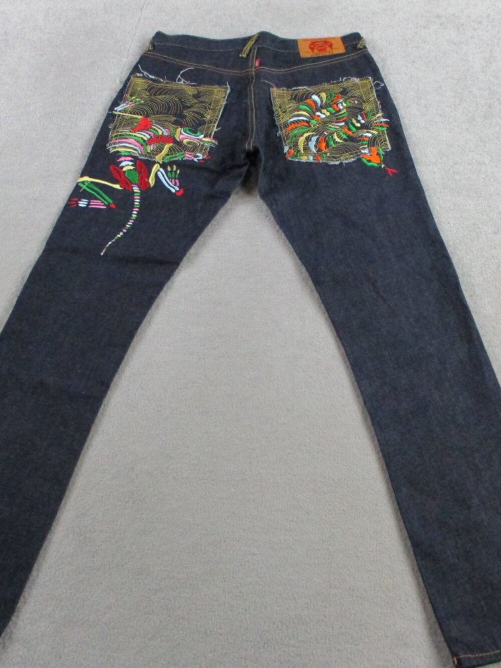 RMC Red Monkey Jeans Mens 34x34 Blue Denim Embroidered Pockets Y2K Streetwear - Picture 2 of 14